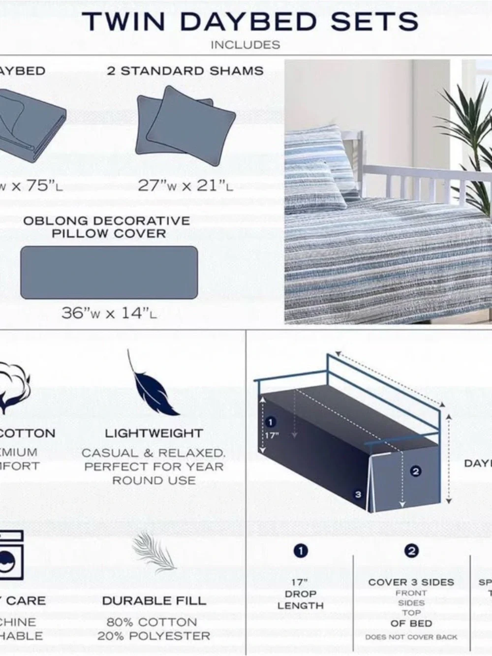 Nautica Blue Striped Daybed Comforter Set